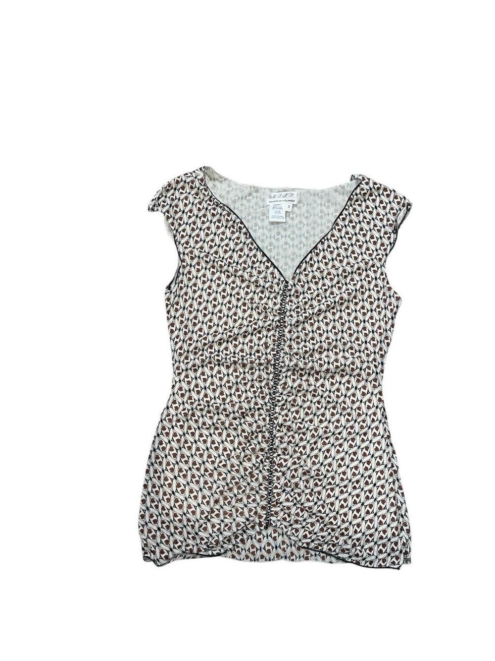 White and brown floral print y2k M.S.G.P. Sleeveless V-Neck Top Size Small